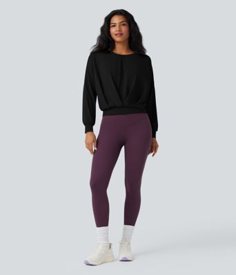 SoftlyZero™ Airy Crew Neck Long Sleeve Crossover Hem Yoga Sports Top