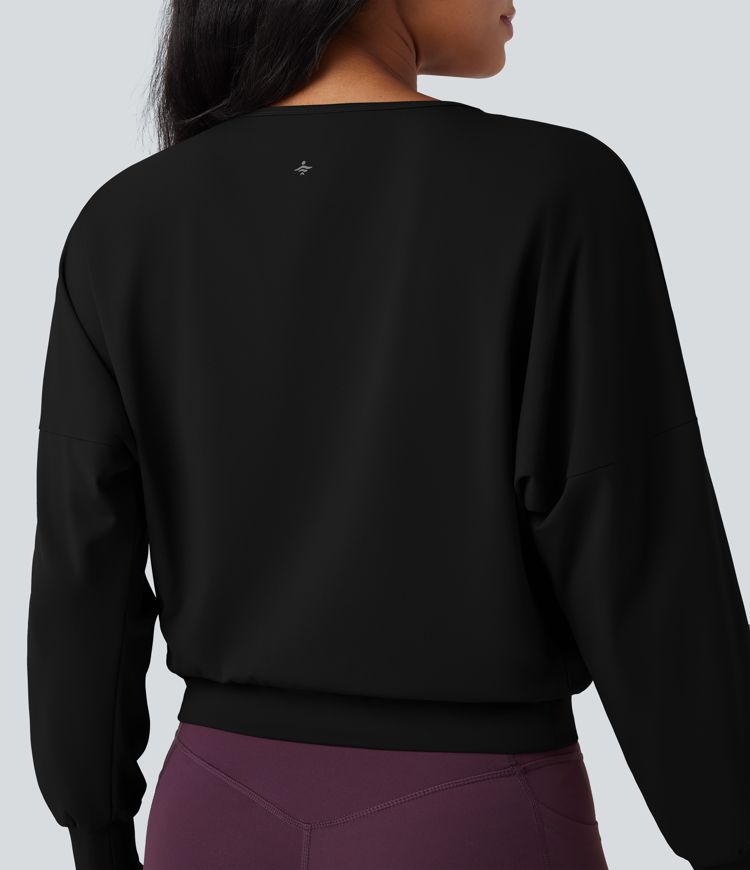 SoftlyZero™ Airy Crew Neck Long Sleeve Crossover Hem Yoga Sports Top