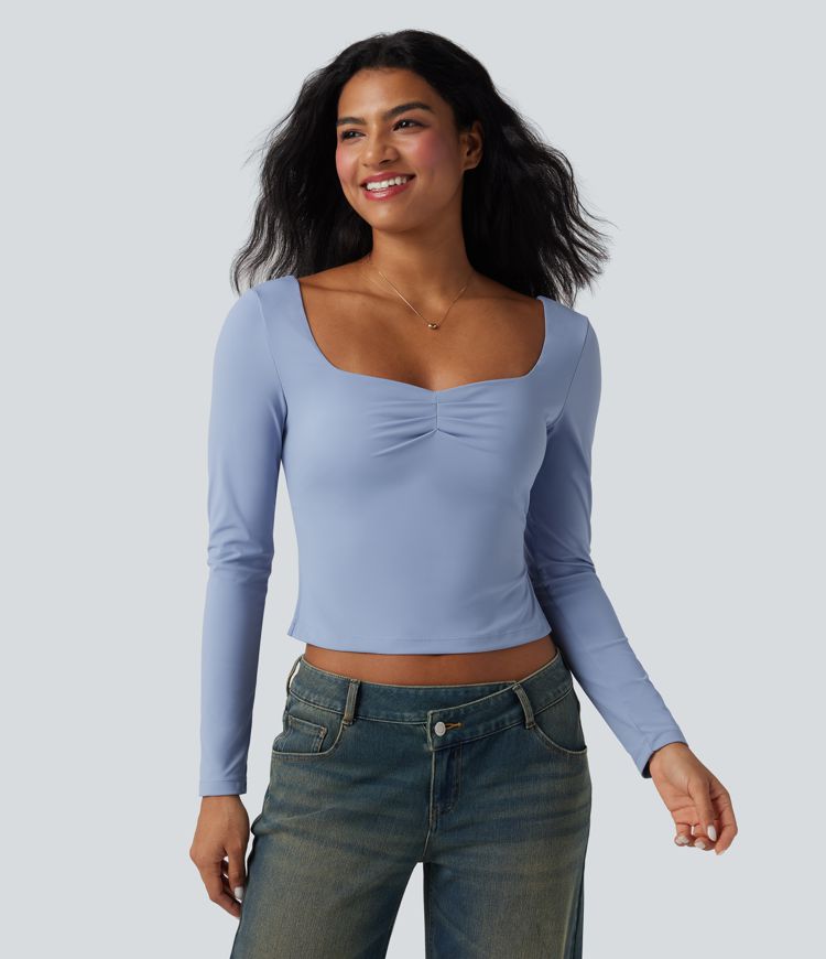 Long Sleeve Split Slim Casual Top