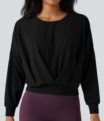 SoftlyZero™ Airy Crew Neck Long Sleeve Crossover Hem Yoga Sports Top