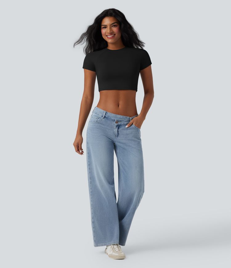 Kurzes Freizeit-T-Shirt mit Rundhalsausschnitt und Raglanärmeln