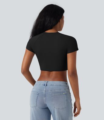 Kurzes Freizeit-T-Shirt mit Rundhalsausschnitt und Raglanärmeln