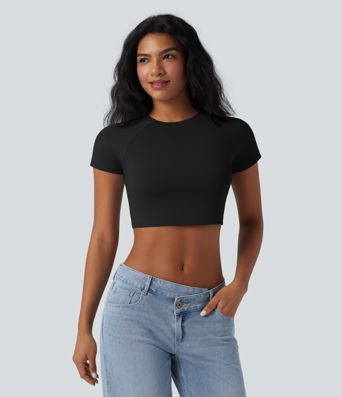 Kurzes Freizeit-T-Shirt mit Rundhalsausschnitt und Raglanärmeln