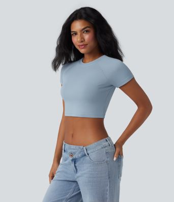 Round Neck Raglan Sleeve Cropped Casual T-Shirt
