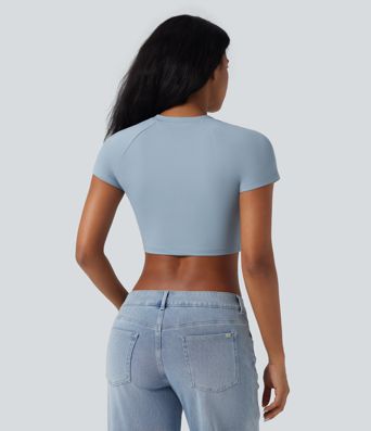 Round Neck Raglan Sleeve Cropped Casual T-Shirt