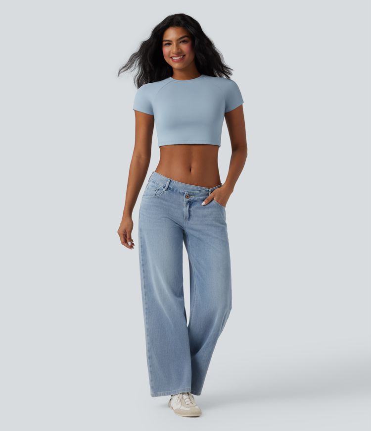 Round Neck Raglan Sleeve Cropped Casual T-Shirt