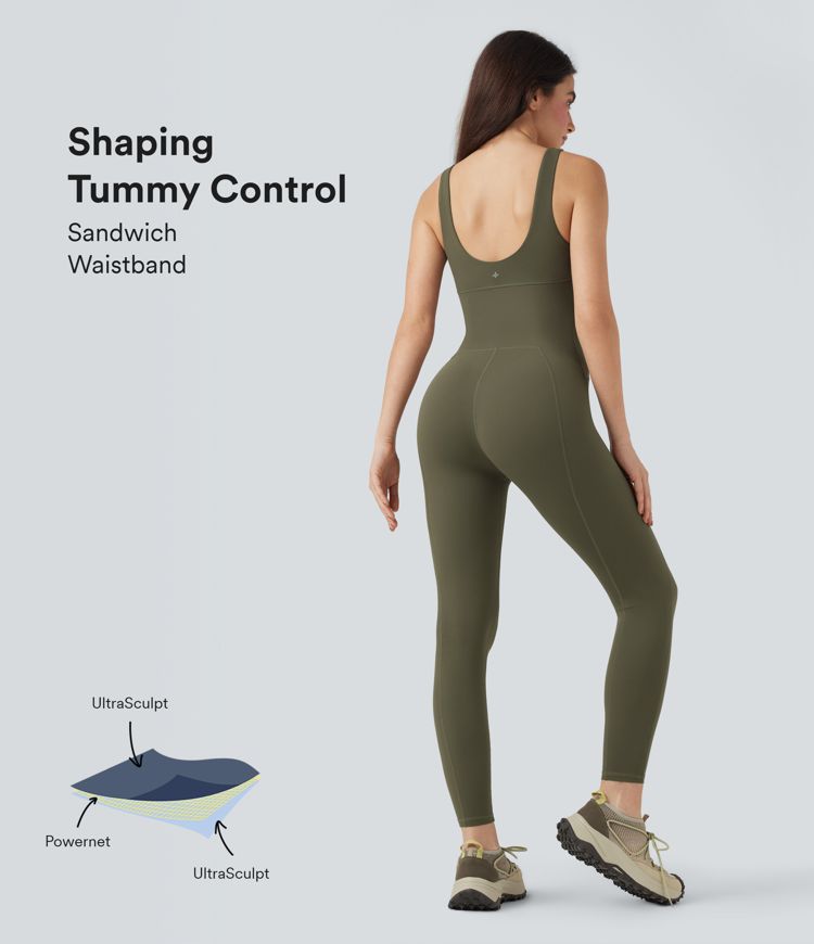 Jumpsuit ajustado Halara UltraSculpt™de entrenamiento con control de abdomen y espalda escotada sin mangas 