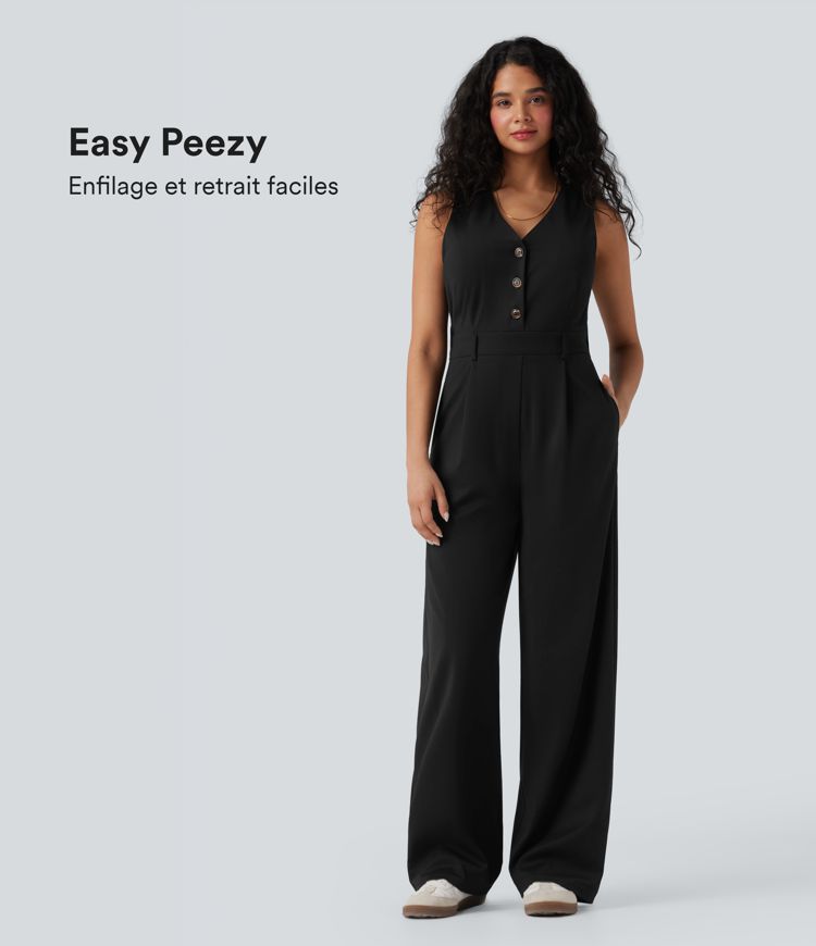 Combinaison gilet décontractée col V sans manches avec poches - Easy Peasy