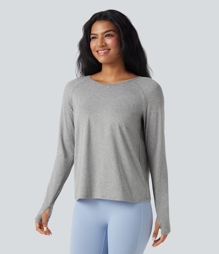 Cowl Back Long Sleeve Thumb Hole Yoga Sports Top