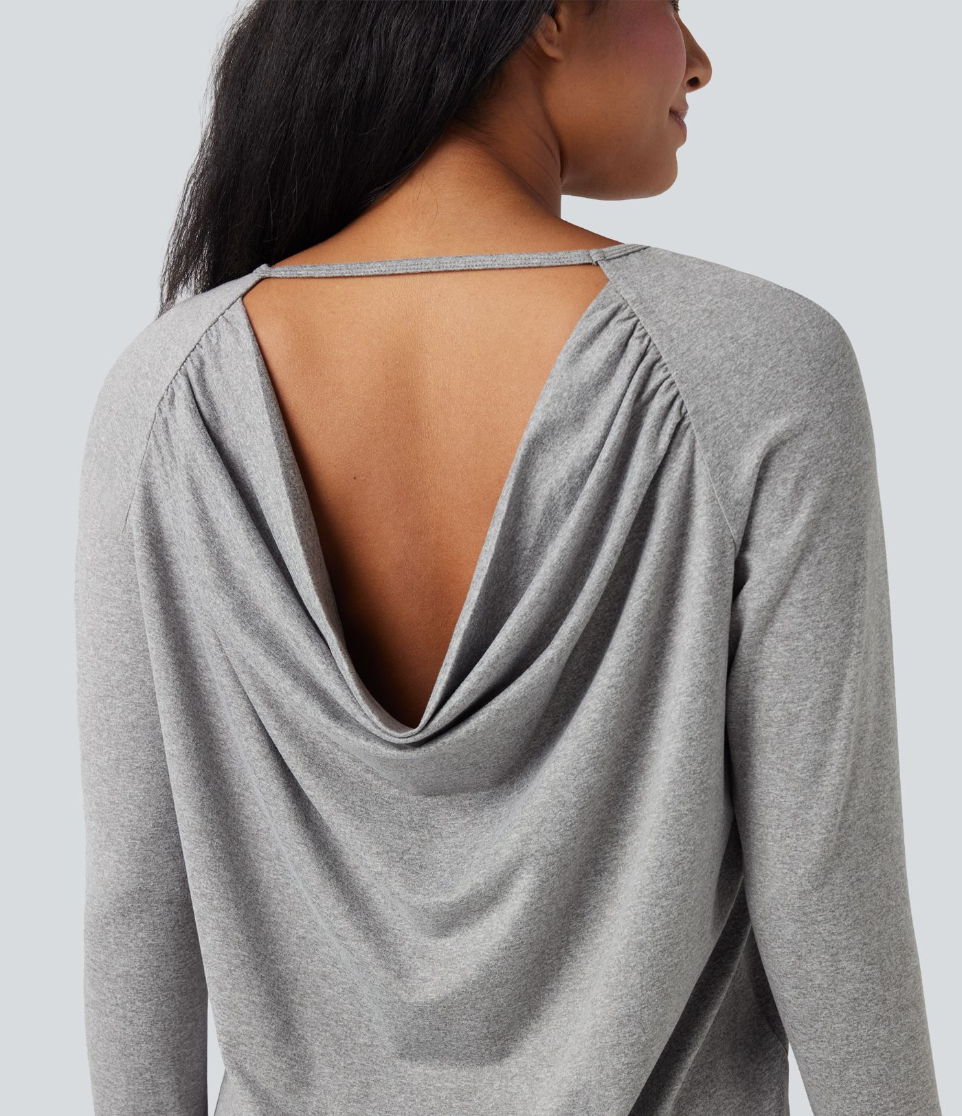 Cowl Back Long Sleeve Thumb Hole Yoga Sports Top