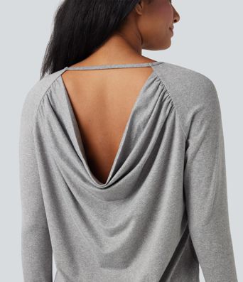 Cowl Back Long Sleeve Thumb Hole Yoga Sports Top