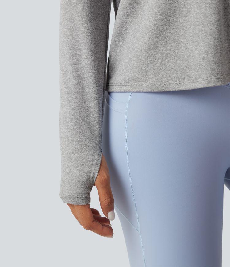 Cowl Back Long Sleeve Thumb Hole Yoga Sports Top