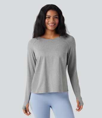 Cowl Back Long Sleeve Thumb Hole Yoga Sports Top