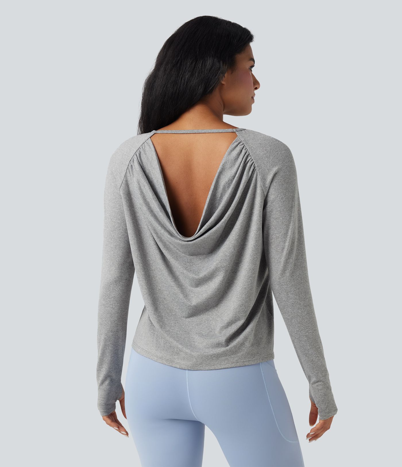 Cowl Back Long Sleeve Thumb Hole Yoga Sports Top