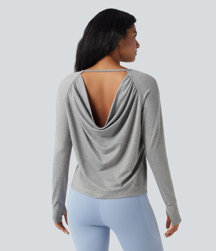 Cowl Back Long Sleeve Thumb Hole Yoga Sports Top