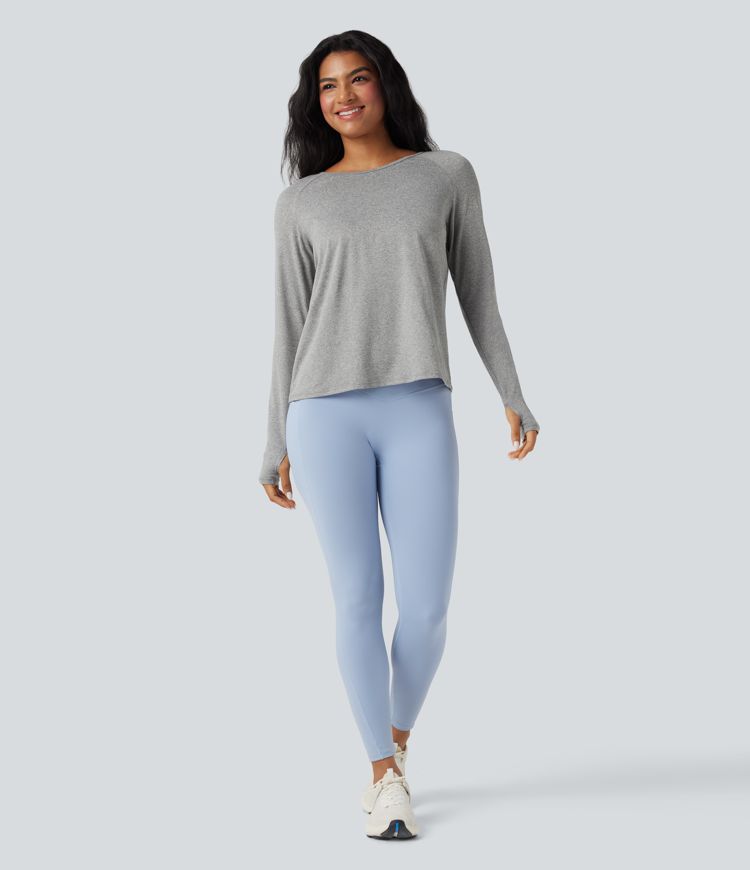 Cowl Back Long Sleeve Thumb Hole Yoga Sports Top