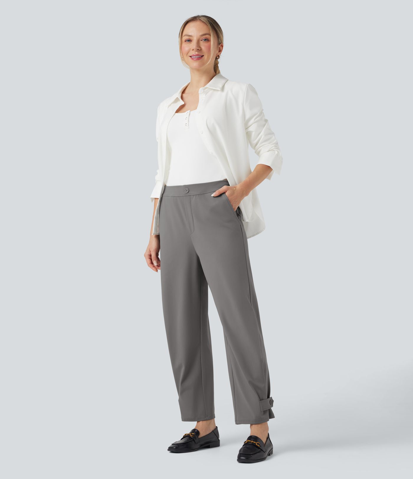 Halara Flex™ DayStretch Mid Rise Adjustable Pant Width Work Tapered Pants with Pockets