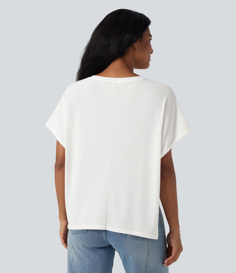 Round Neck Batwing Sleeve Relaxed Casual T-Shirt