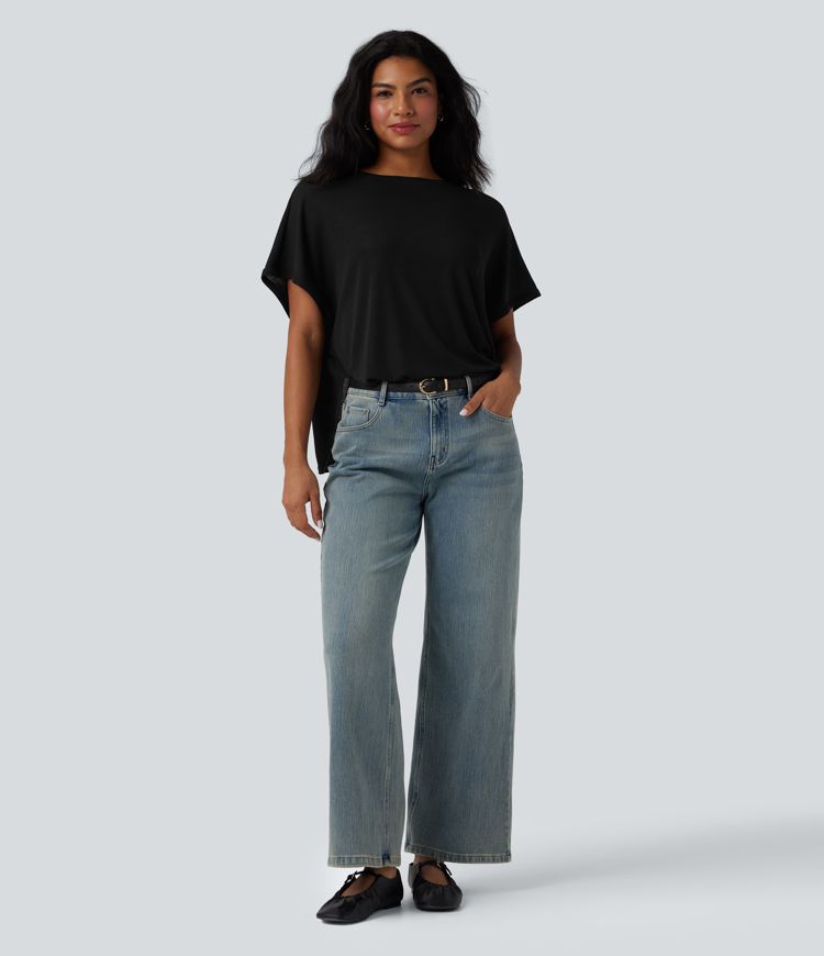 Round Neck Batwing Sleeve Relaxed Casual T-Shirt