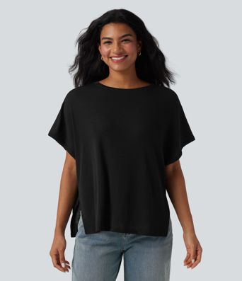 Round Neck Batwing Sleeve Relaxed Casual T-Shirt