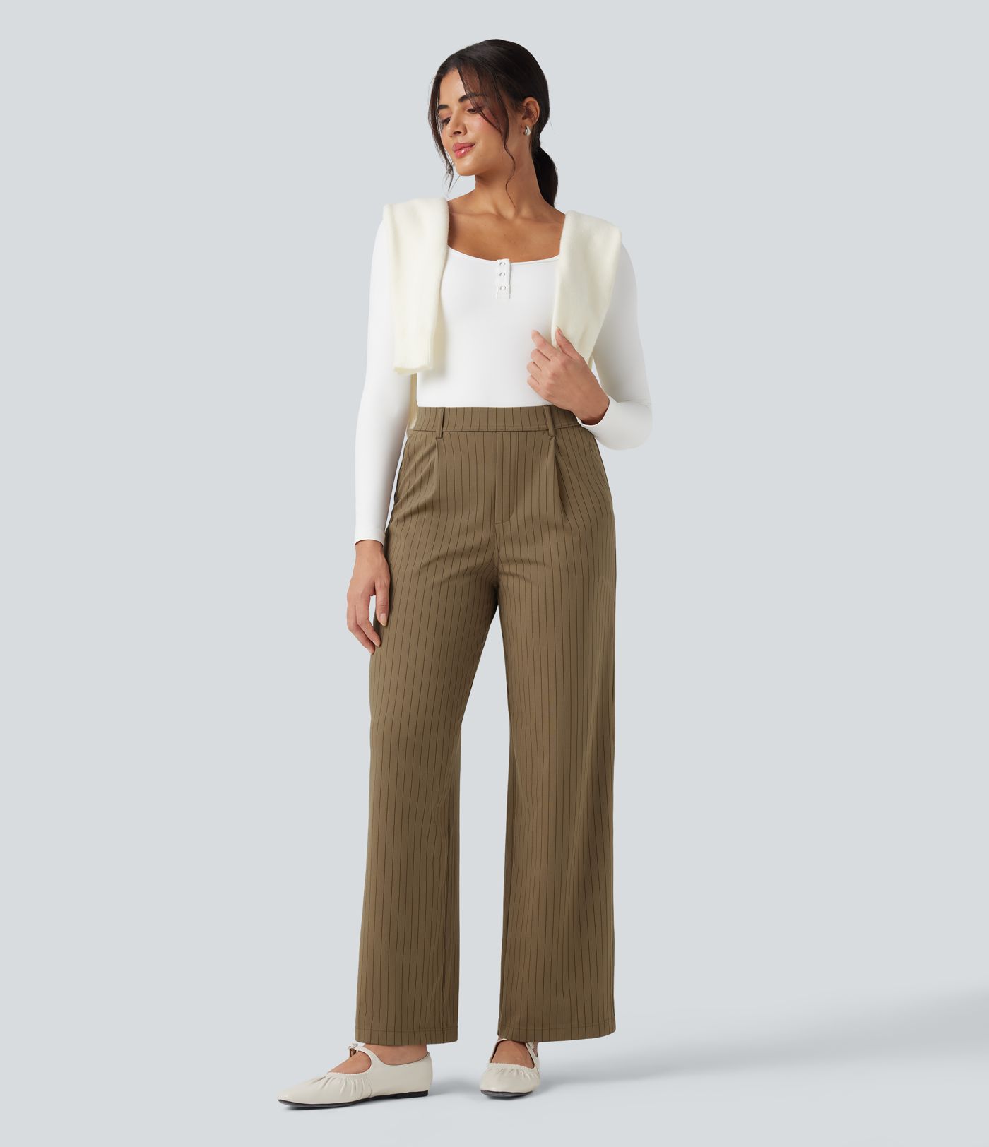 Halara Flex™ High Waisted Straight Leg Cool Touch Stripe Work Pants with Pockets
