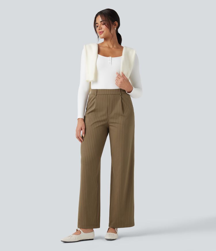 Halara Flex™ High Waisted Straight Leg Cool Touch Stripe Work Pants with Pockets