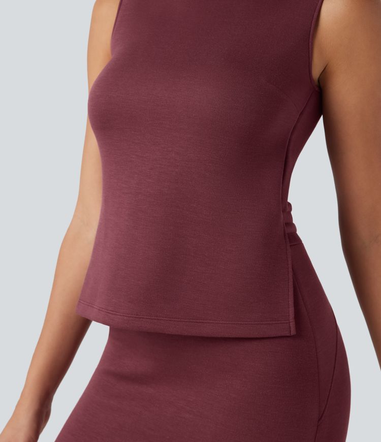 SpacerTek™ Mock Neck Sleeveless Drawstring Mini Workout Dress