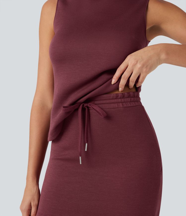 SpacerTek™ Mock Neck Sleeveless Drawstring Mini Workout Dress