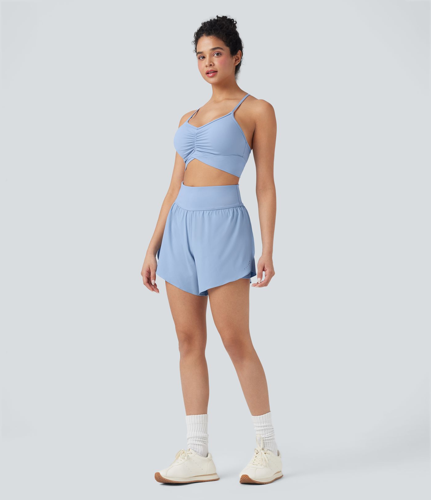 SoftlyZero™ QuickDry High Waisted Tummy Control Reflective Dots Crossover Hem 2-in-1 Running Shorts 5'' with Pockets