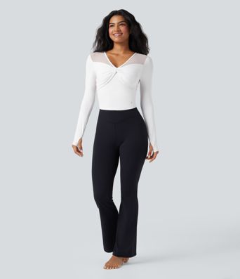 SoftlyZero™ Airy V Neck Long Sleeve Thumb Hole Contrast Mesh Cool Touch Yoga Sports Top