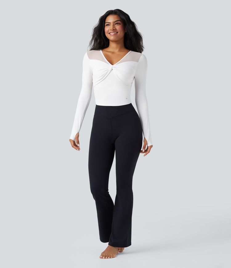 SoftlyZero™ Airy V Neck Long Sleeve Thumb Hole Contrast Mesh Cool Touch Yoga Sports Top