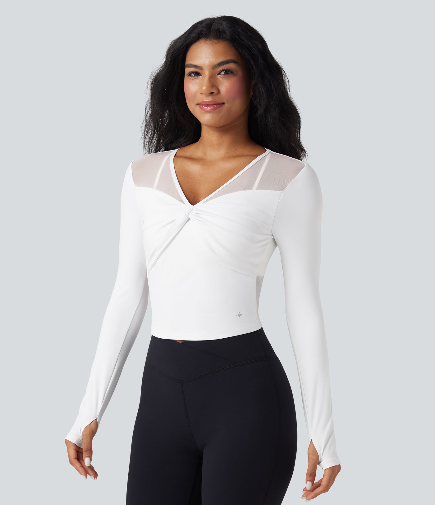 SoftlyZero™ Airy V Neck Long Sleeve Thumb Hole Contrast Mesh Cool Touch Yoga Sports Top