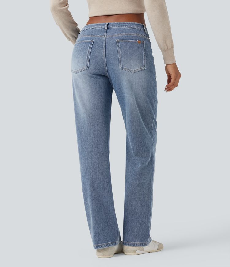 Halara Flex™ Low Rise Straight Leg Washed Casual Jeans with Pockets