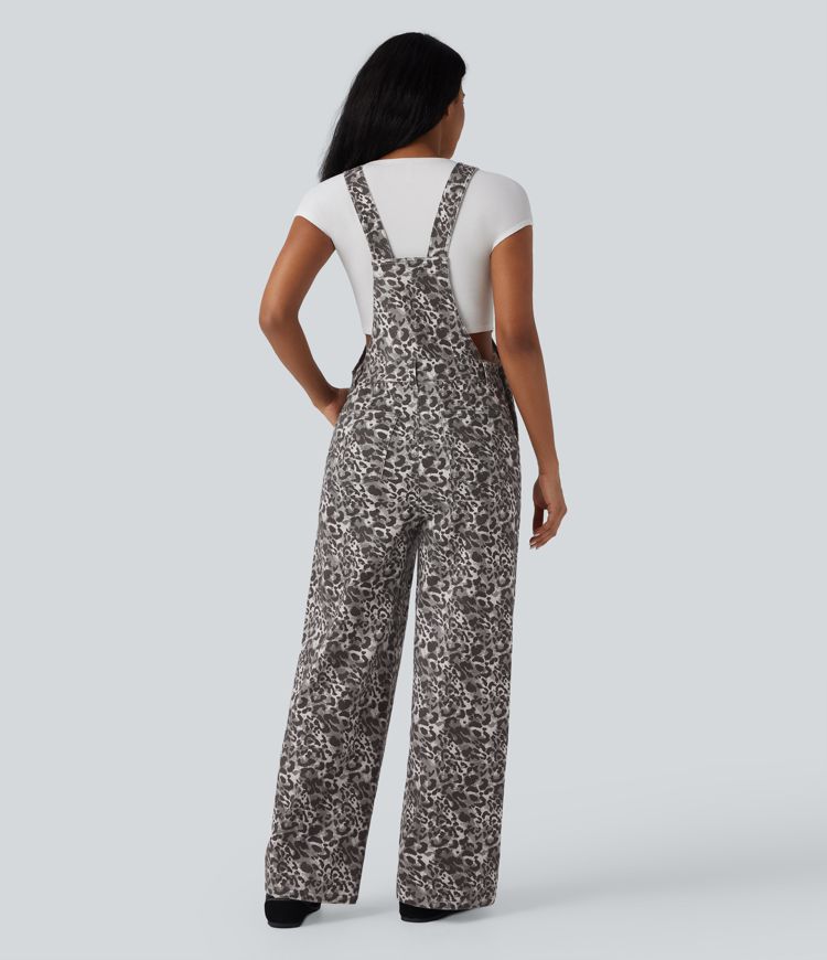 Halara Flex™ - Casual Denim Overall with Multiple Pockets and Leopard Print