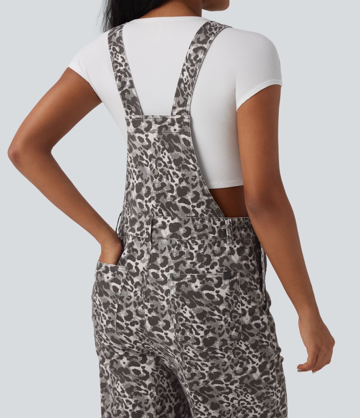 Halara Flex™ - Casual Denim Overall with Multiple Pockets and Leopard Print
