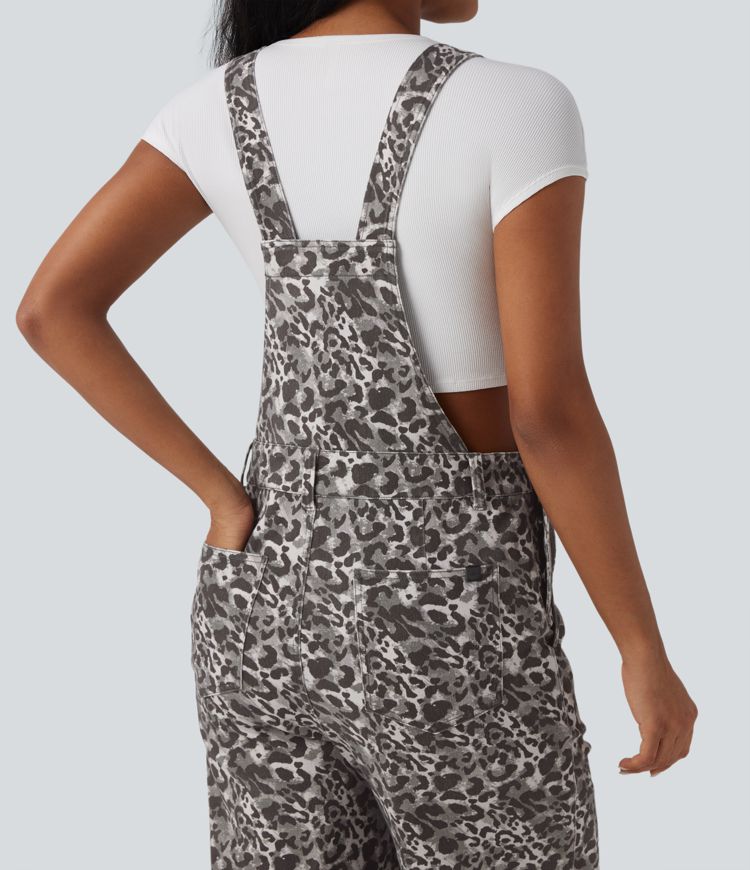 Halara Flex™ - Casual Denim Overall with Multiple Pockets and Leopard Print