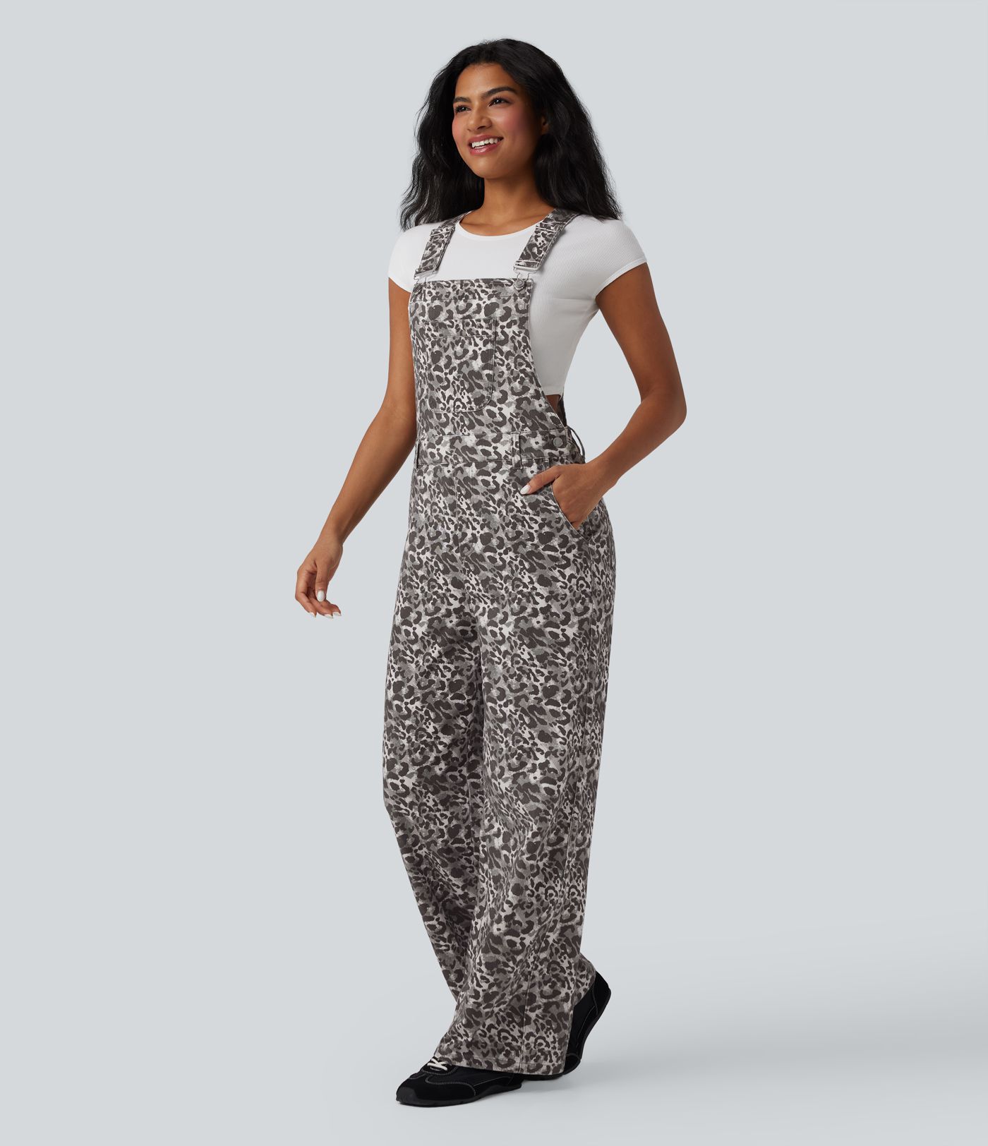 Halara Flex™ - Casual Denim Overall with Multiple Pockets and Leopard Print