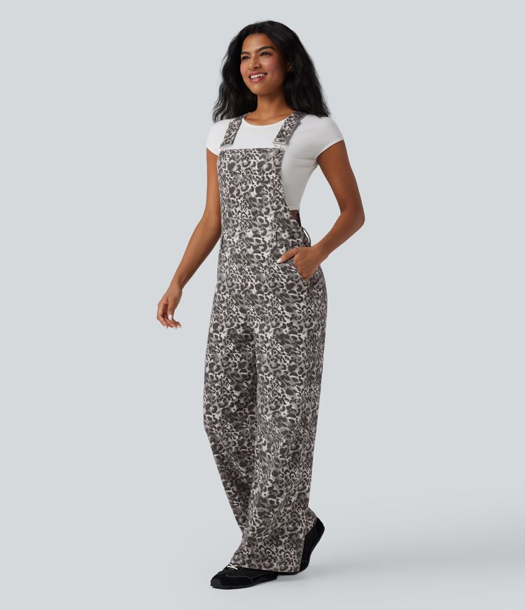 Halara Flex™ - Casual Denim Overall with Multiple Pockets and Leopard Print