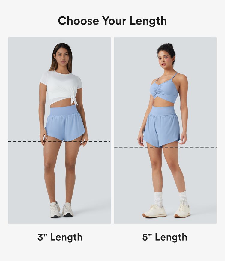 SoftlyZero™ QuickDry SoCinched High Waisted Tummy Control Reflective Dots Crossover Hem 2-in-1 Running Shorts 5'' with Pockets