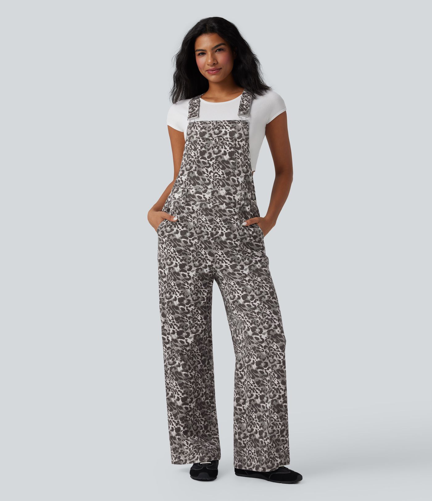 Halara Flex™ - Casual Denim Overall with Multiple Pockets and Leopard Print