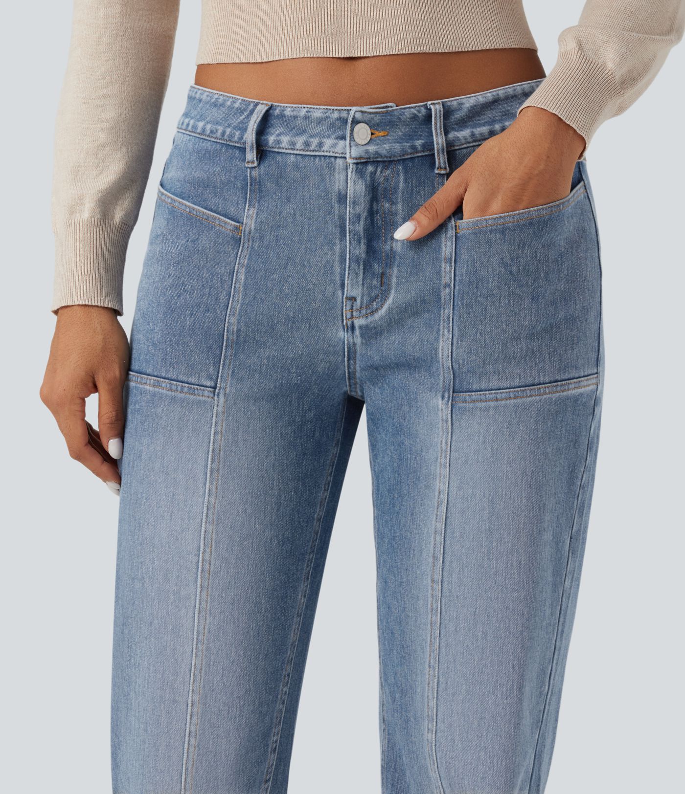 Halara Flex™ lavtaljede, lige jeans med vasket look og lommer
