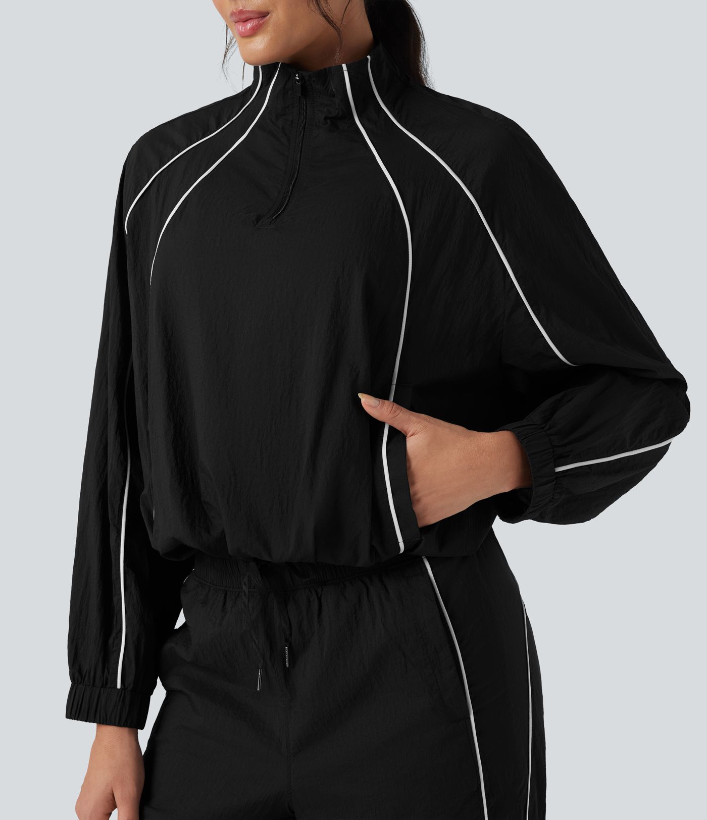 Lightweight Durable Water Repellent Color Block Half Zipper Oversized Hiking Jacket