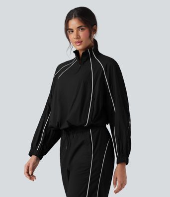 Lightweight Durable Water Repellent Color Block Half Zipper Oversized Hiking Jacket