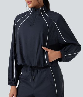 Lightweight Durable Water Repellent Color Block Half Zipper Oversized Hiking Jacket