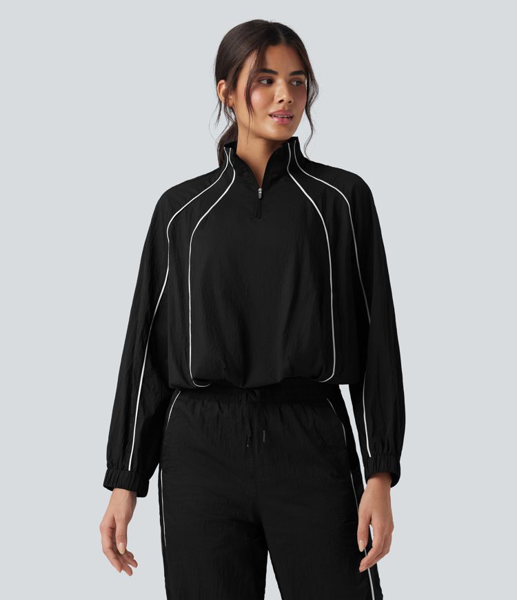 Lightweight Durable Water Repellent Color Block Half Zipper Oversized Hiking Jacket