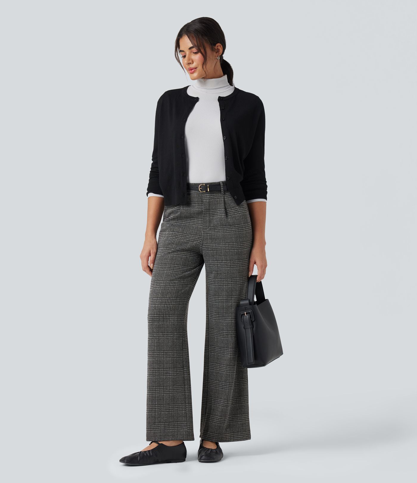 Halara Flex™ High Waisted Straight Leg Houndstooth Plaid Work Pants with Pockets