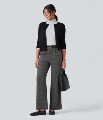 Halara Flex™ High Waisted Straight Leg Houndstooth Plaid Work Pants with Pockets
