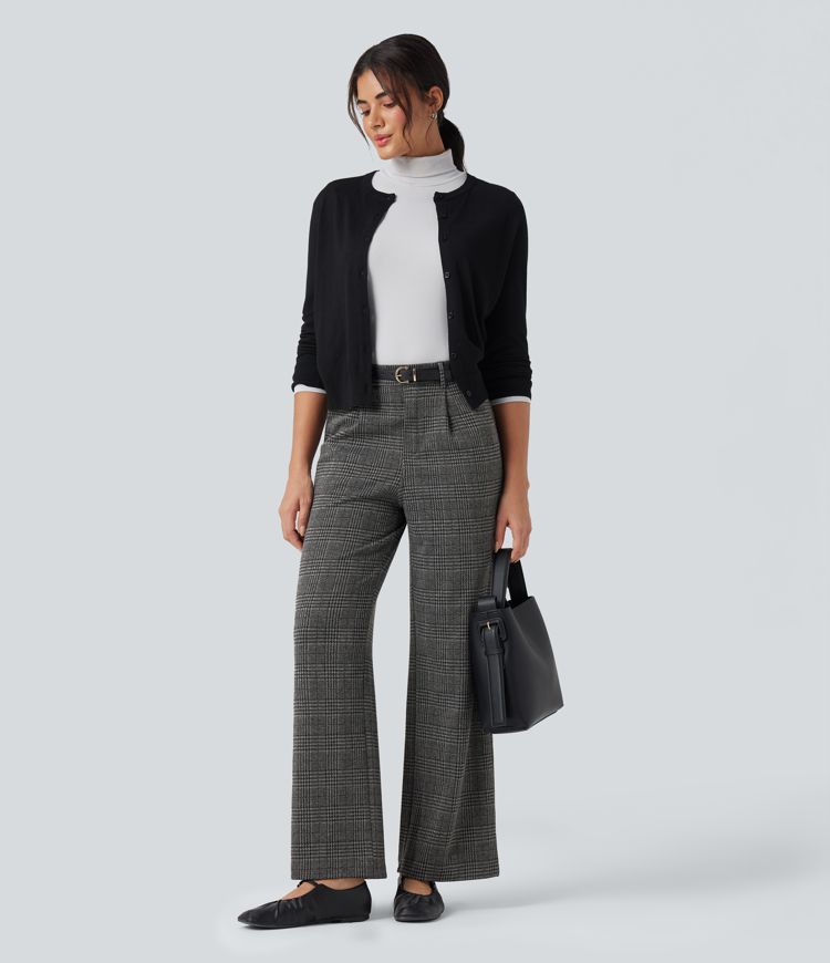 Halara Flex™ High Waisted Straight Leg Houndstooth Plaid Work Pants with Pockets