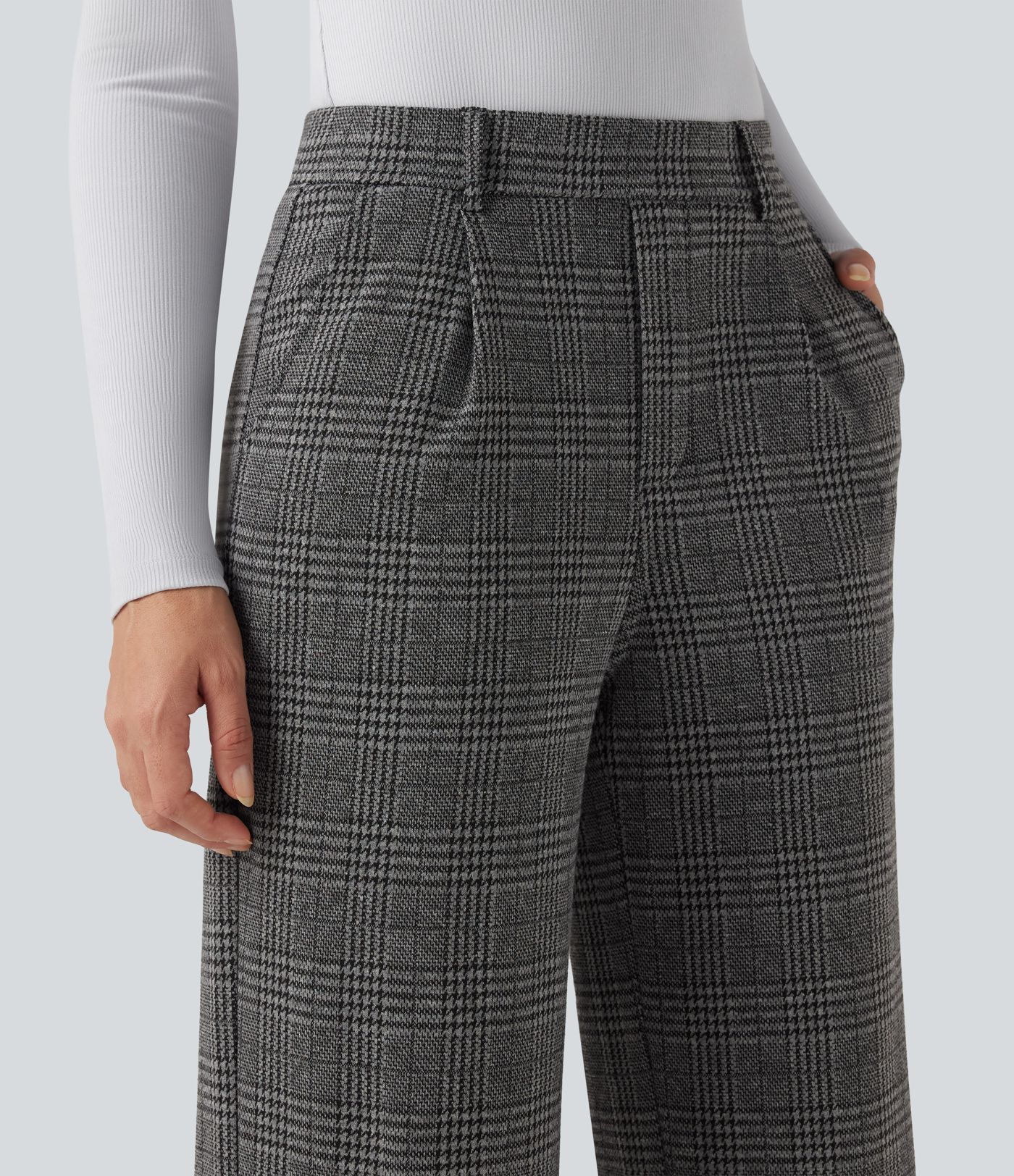 Halara Flex™ High Waisted Straight Leg Houndstooth Plaid Work Pants with Pockets