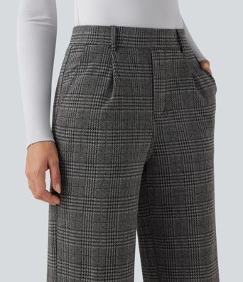 Halara Flex™ High Waisted Straight Leg Houndstooth Plaid Work Pants with Pockets